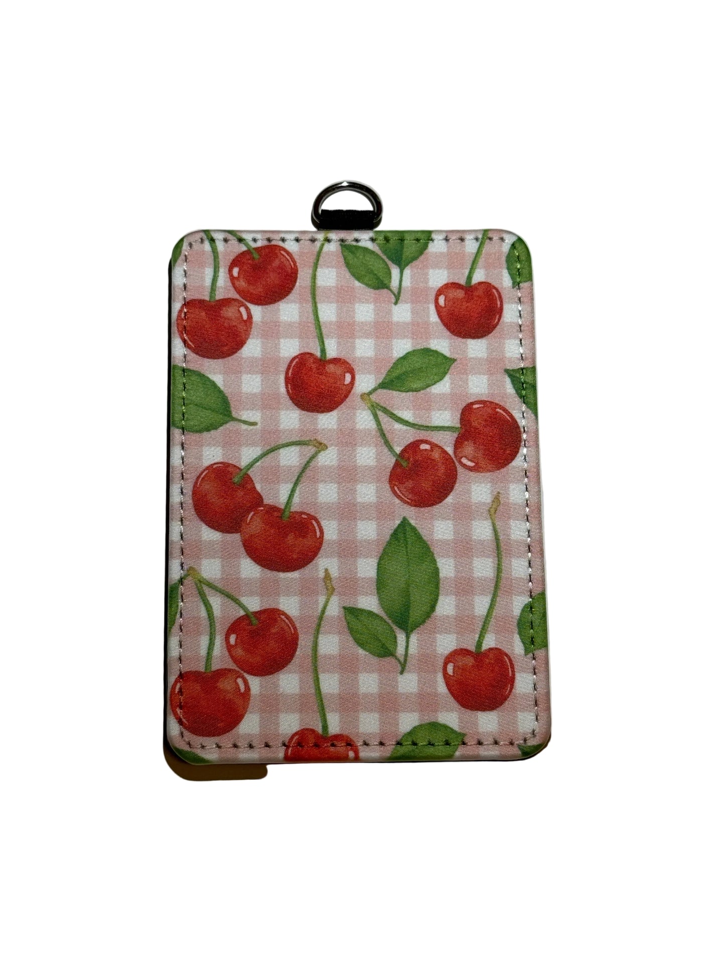 Pink Checkered Cherry Id Card Holder
