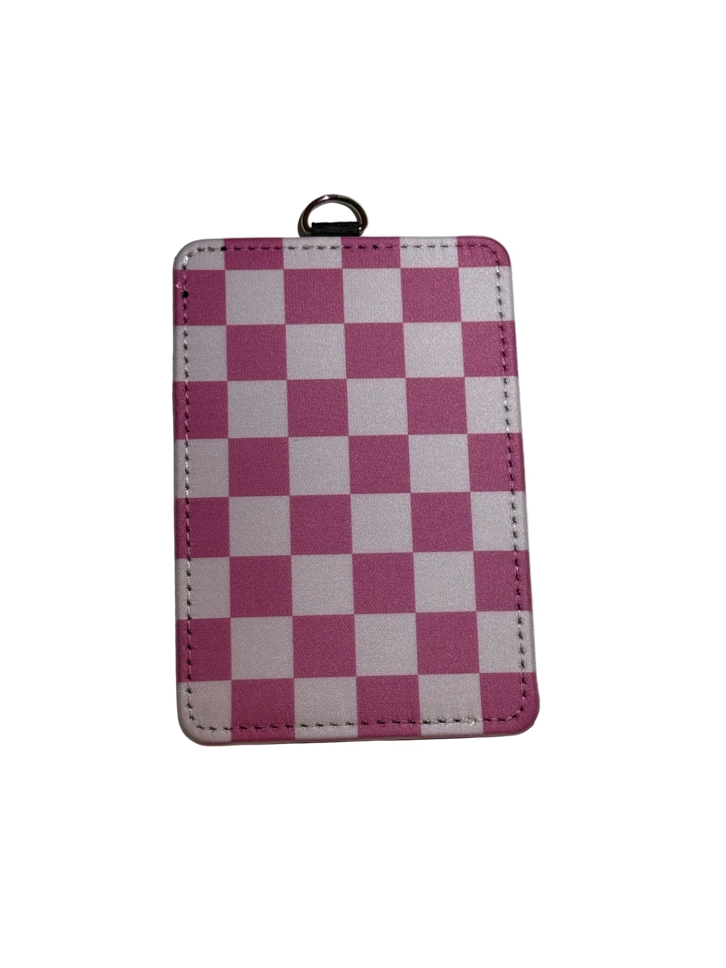 Pink Checkered Id Card Holder