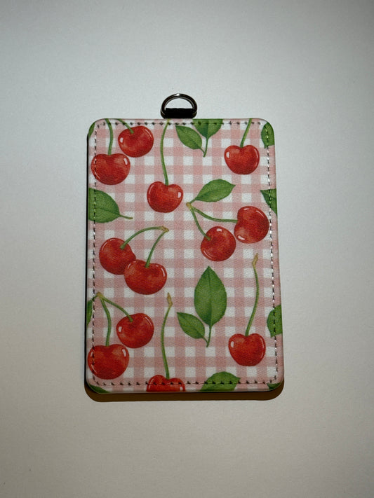 Pink Checkered Cherry Id Card Holder