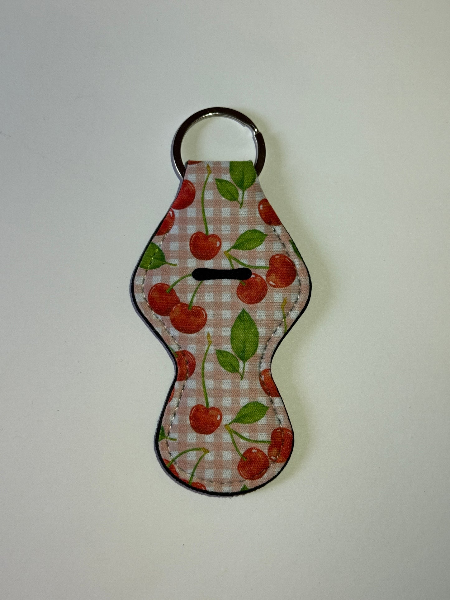 Pink Checkered Cherries Chapstick Holder
